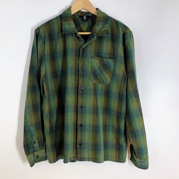 Volcom Men's‎ Heavy Twills Plaid Modern Fit Plaid Cotton Pocket Button Up Size M - Picture 1 of 12